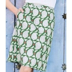 Boden Pencil Skirt US Size 8P  Paisley floral Cotton Pockets Green Pink whte